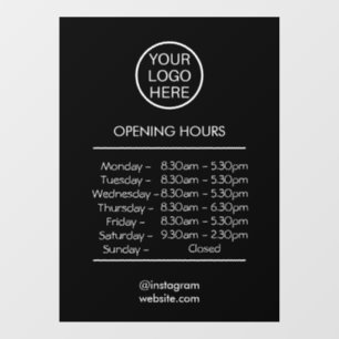 Autocollant Pour Fenêtre HORAIRES D'OUVERTURE avec logo commercial personna