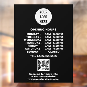 Autocollant Pour Fenêtre Horaires d'ouverture Black Business Logo QR Code