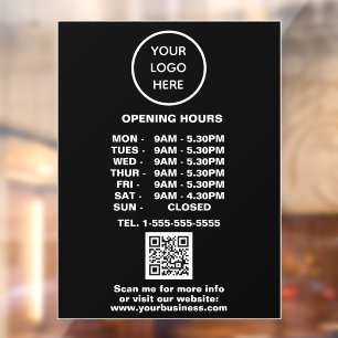 Autocollant Pour Fenêtre Horaires d'ouverture Black Business Logo QR Code