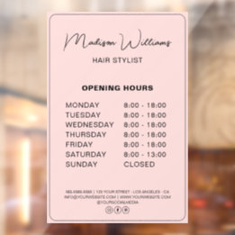 Autocollant Pour Fenêtre Horaires d'ouverture du coiffeur moderne rose