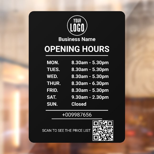 Autocollant Pour Fenêtre Horaires d'Ouverture | Logo de l'entreprise Heures (Feuille 2)