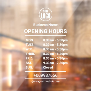 Autocollant Pour Fenêtre Horaires d'Ouverture Logo d'Entreprise Heures d'