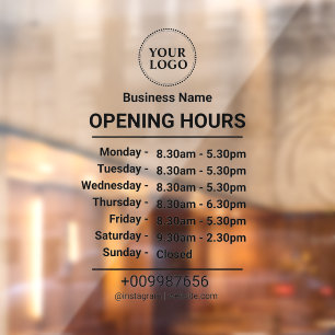 Autocollant Pour Fenêtre Horaires d'Ouverture Logo Entreprise Heures d'Ou