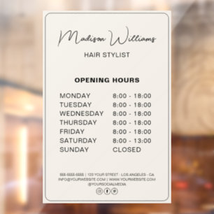 Autocollant Pour Fenêtre Horaires Salon de Coiffure