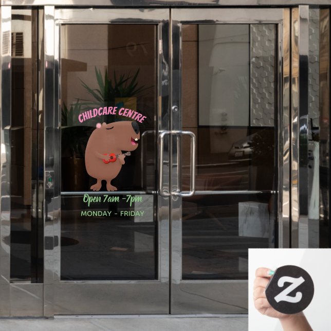 Autocollant Pour Fenêtre Illustration de dessin animé de capybara ukulele (Porte de bureau)