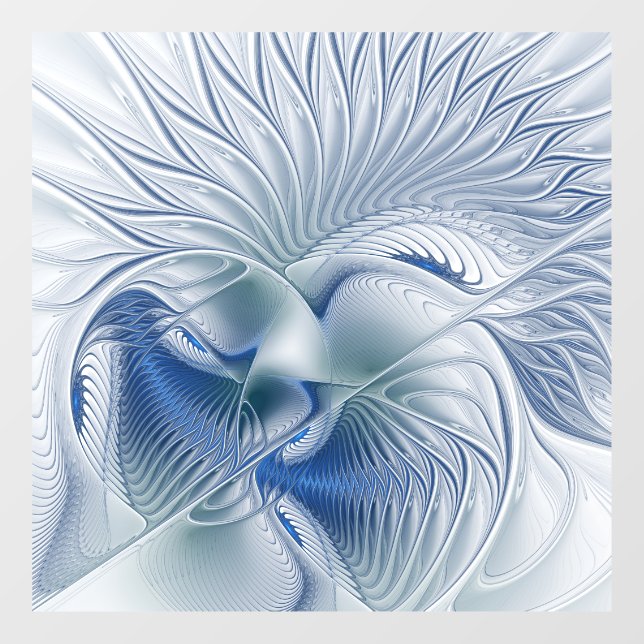 Autocollant Pour Fenêtre Imaginaire dynamique tons bleus Abstraits Art frac (Feuille)