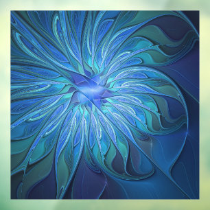 Autocollant Pour Fenêtre Imaginaire Fleur Bleue Motif, Art Fractal Abstrait