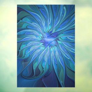 Autocollant Pour Fenêtre Imaginaire Fleur Bleue Motif, Art Fractal Abstrait