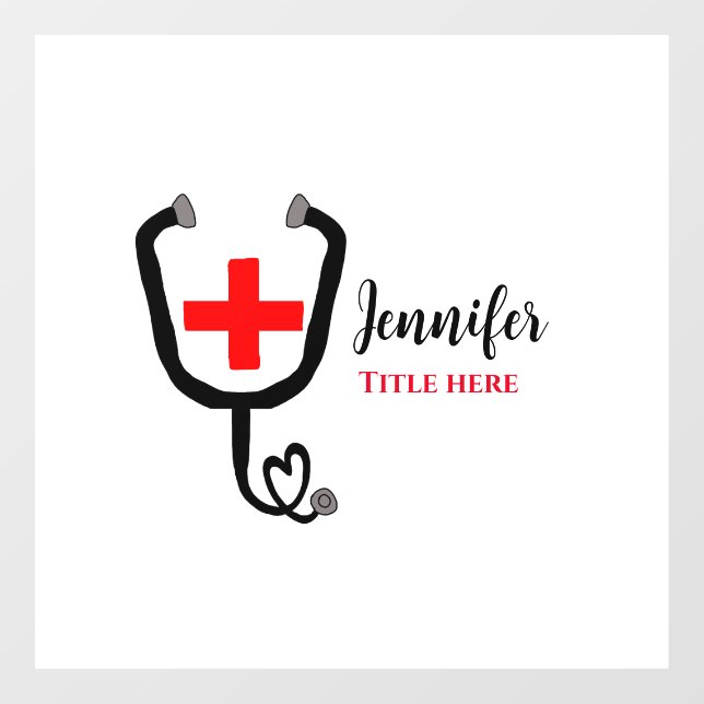Autocollant Pour Fenêtre Infirmière médecin rouge plus stéthoscope ajouter  (Feuille)