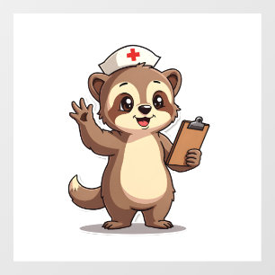 Autocollant Pour Fenêtre Infirmière vintage paresseux mignon animal médical