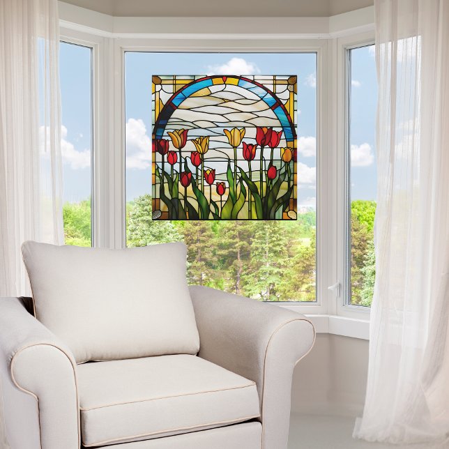 Autocollant Pour Fenêtre Jardin de tulipe fleuri en verre de Faux (Créateur téléchargé)