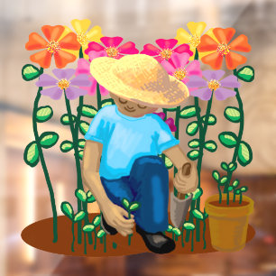 Autocollant Pour Fenêtre Jardinier et fleurs Autocollant de fenêtre