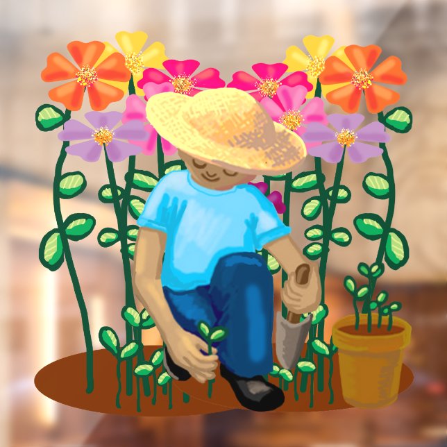 Autocollant Pour Fenêtre Jardinier et fleurs Autocollant de fenêtre (Feuille 2)