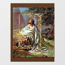 Jésus priant dans la fenêtre du jardin