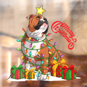 Autocollant Pour Fenêtre Joli Bouledogue Anglais Joyeux Noël Lumières Cadea