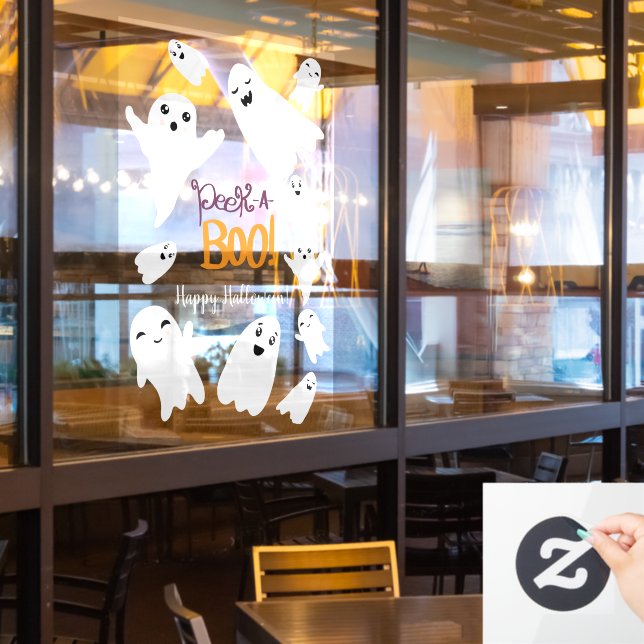 Autocollant Pour Fenêtre Joli coup d'oeil un script de boo Halloween fantôm (Fenêtre du restaurant)