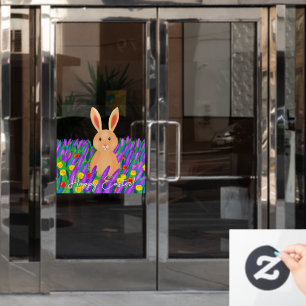 Autocollant Pour Fenêtre Joli lapin de Pâques dans les fleurs