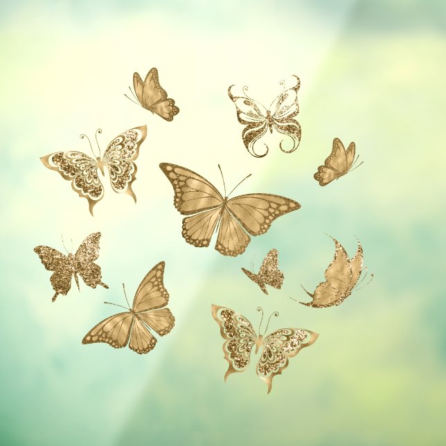 Autocollant Pour Fenêtre Joli Papillon Or Clair Fenêtre Clôture (Feuille 3)
