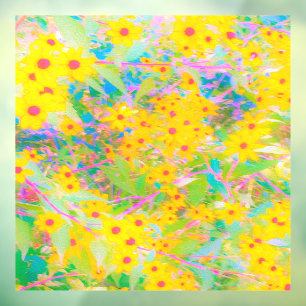 Autocollant Pour Fenêtre Jolie Fleurs Jaunes et Rouges avec Turquoise