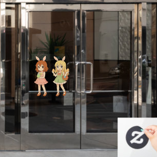 Autocollant Pour Fenêtre Jolies filles lapins de Pâques d'anime