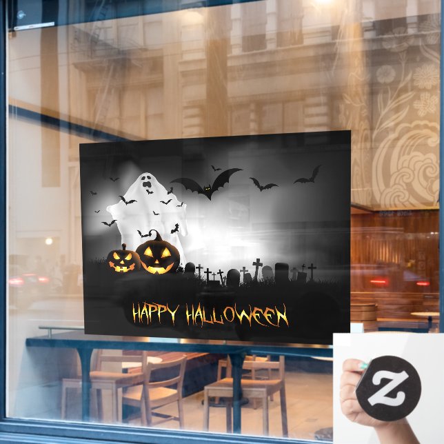 Autocollant Pour Fenêtre Joyeuse scène du cimetière d'Halloween (Fenêtre de café)