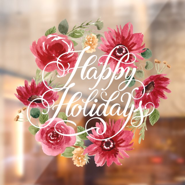 Autocollant Pour Fenêtre Joyeuses fêtes Noël Floral (Feuille 2)