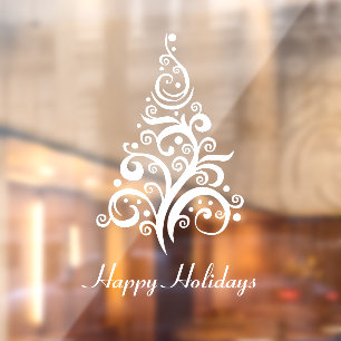 Autocollant Pour Fenêtre Joyeuses Fêtes Sapin de Noël Moderne blanc