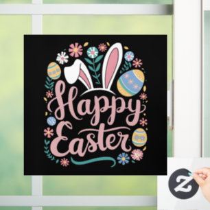 Autocollant Pour Fenêtre Joyeuses Pâques Lapin de Pâques Mignon Oeufs