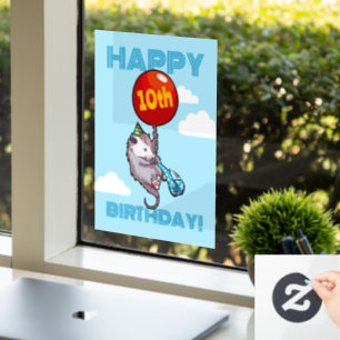 Autocollant Pour Fenêtre Joyeux anniversaire ! Ajouter L'Âge Opossum & Ball