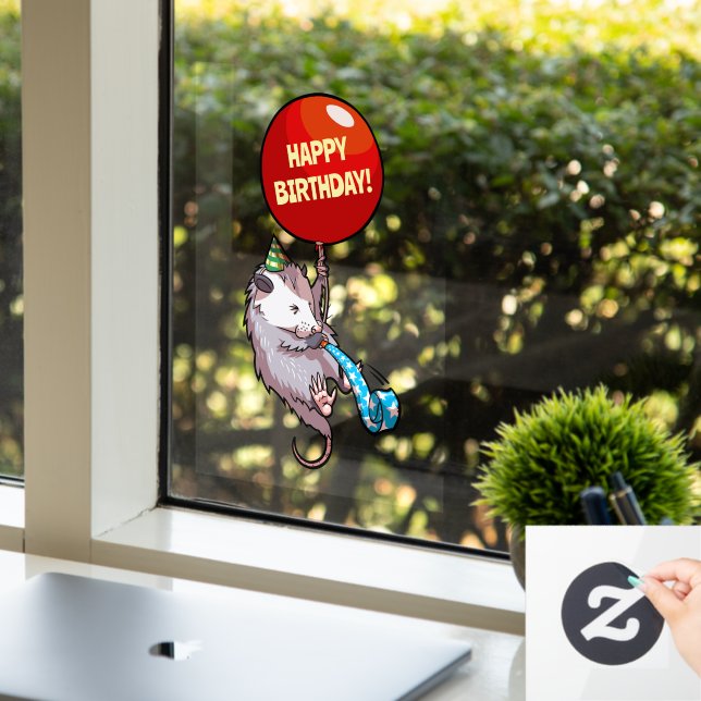 Autocollant Pour Fenêtre Joyeux anniversaire ! Ajouter L'Âge Opossum & Ball (Bureau)