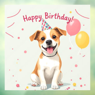 Autocollant Pour Fenêtre Joyeux Anniversaire Chien avec Chapeau de Fête et 