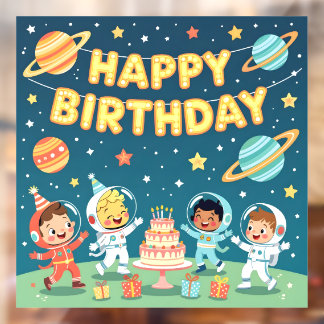 Autocollant Pour Fenêtre Joyeux anniversaire thème espace