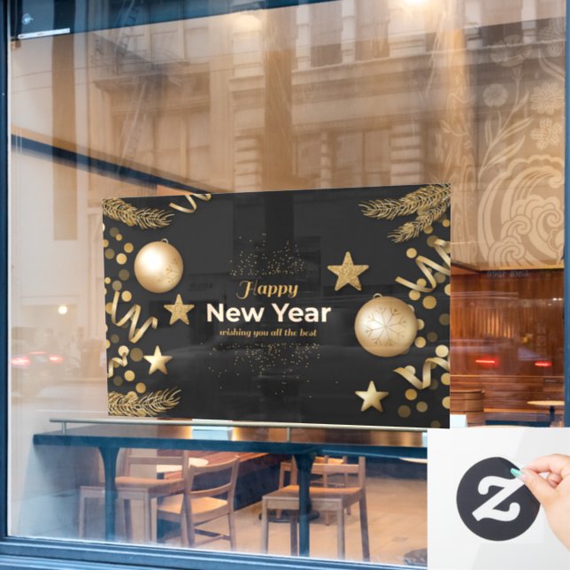 Autocollant Pour Fenêtre Joyeux cling de fenêtre du Nouvel An (Fenêtre de café)