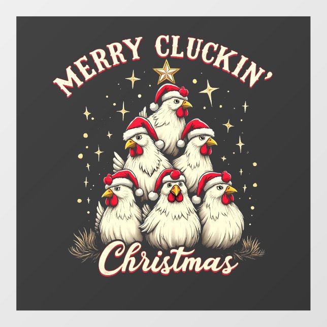 Autocollant Pour Fenêtre Joyeux clucage Noël Funny Chicken Roosters (Feuille)
