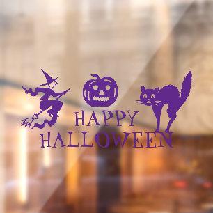 Autocollant Pour Fenêtre Joyeux Halloween violet effrayant Maison mignonne
