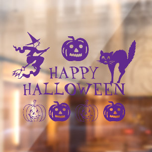 Autocollant Pour Fenêtre Joyeux Halloween violet mignon décor de fenêtre
