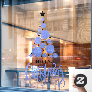 Autocollant Pour Fenêtre Joyeux Noël Bleu Arbre Étoiles Vacances