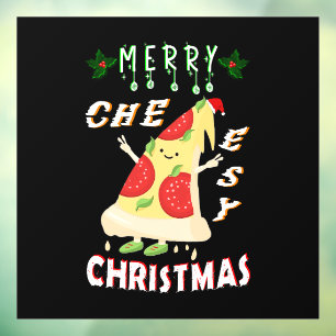 Autocollant Pour Fenêtre Joyeux Noël Cheesy Noël Noël Père Noël Pizza Noël