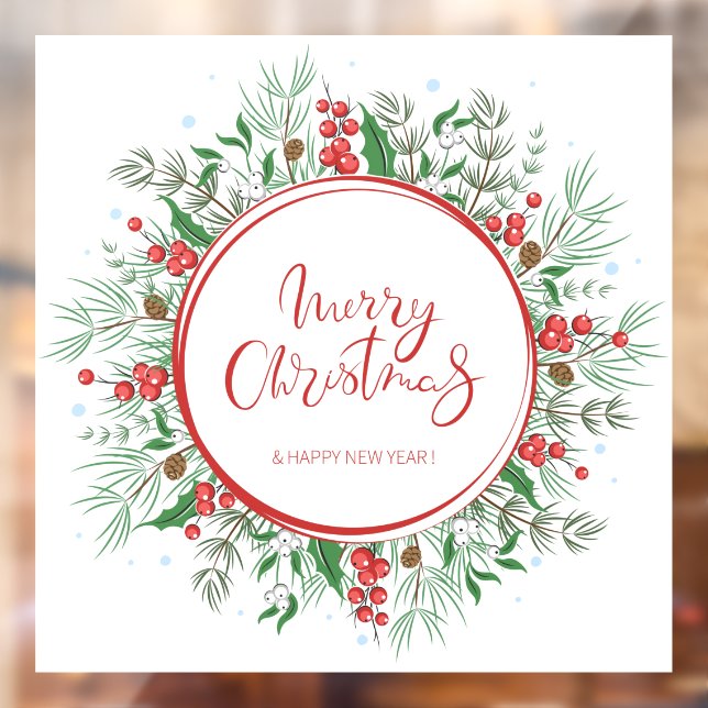 Autocollant Pour Fenêtre Joyeux Noël et joyeuse couronne du Nouvel An (Feuille 2)