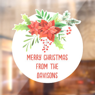 Autocollant Pour Fenêtre Joyeux Noël Festif Florals Nom