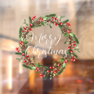 Autocollant Pour Fenêtre Joyeux Noël manuscrit texte écrit couronne