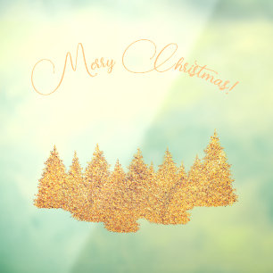 Autocollant Pour Fenêtre Joyeux Noël - minimaliste - sapins dorés