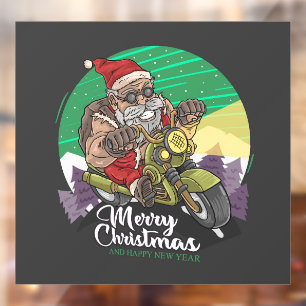 Autocollant Pour Fenêtre Joyeux Noël Père Noël Biker Clair fenêtre