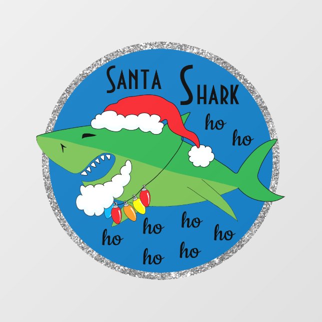 Autocollant Pour Fenêtre Joyeux Noël Père Noël Shark Rond Clouage de fenêtr (Feuille)