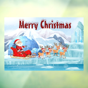 Autocollant Pour Fenêtre Joyeux Noël Père Noël Sleigh et Reindeer