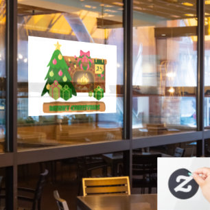 Autocollant Pour Fenêtre Joyeux Noël près de la cheminée bonfire xmas arbre