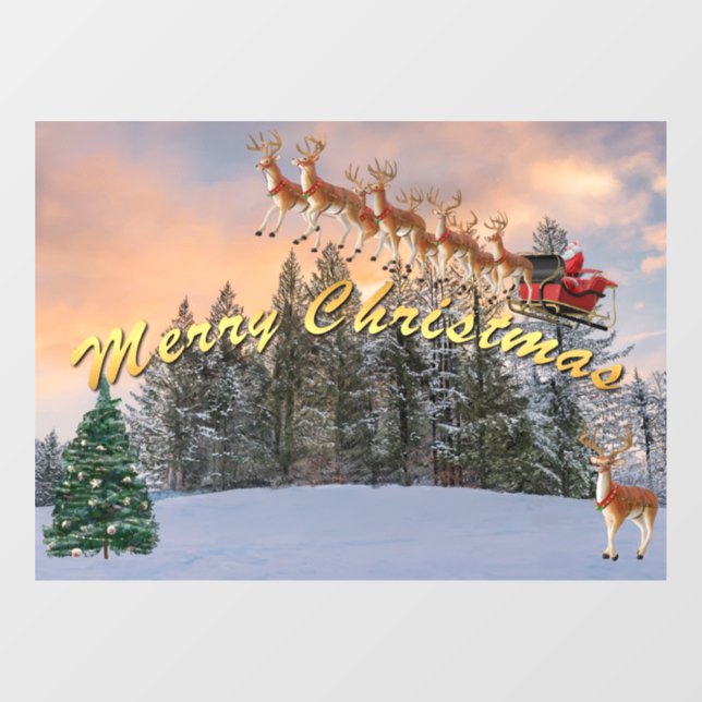 Autocollant Pour Fenêtre Joyeux Noël Reindeer et Père Noël (Feuille)