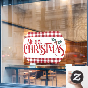 Autocollant Pour Fenêtre Joyeux Noël Restaurant Plaid Rouge au Houx