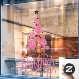 Autocollant Pour Fenêtre Joyeux Noël Rose Arbre Étoiles Vacances