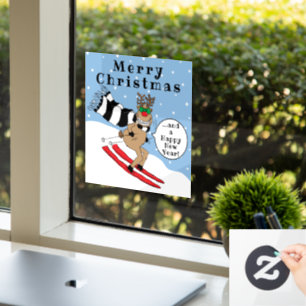 Autocollant Pour Fenêtre Joyeux Noël Rudolf Cling fenêtre de ski